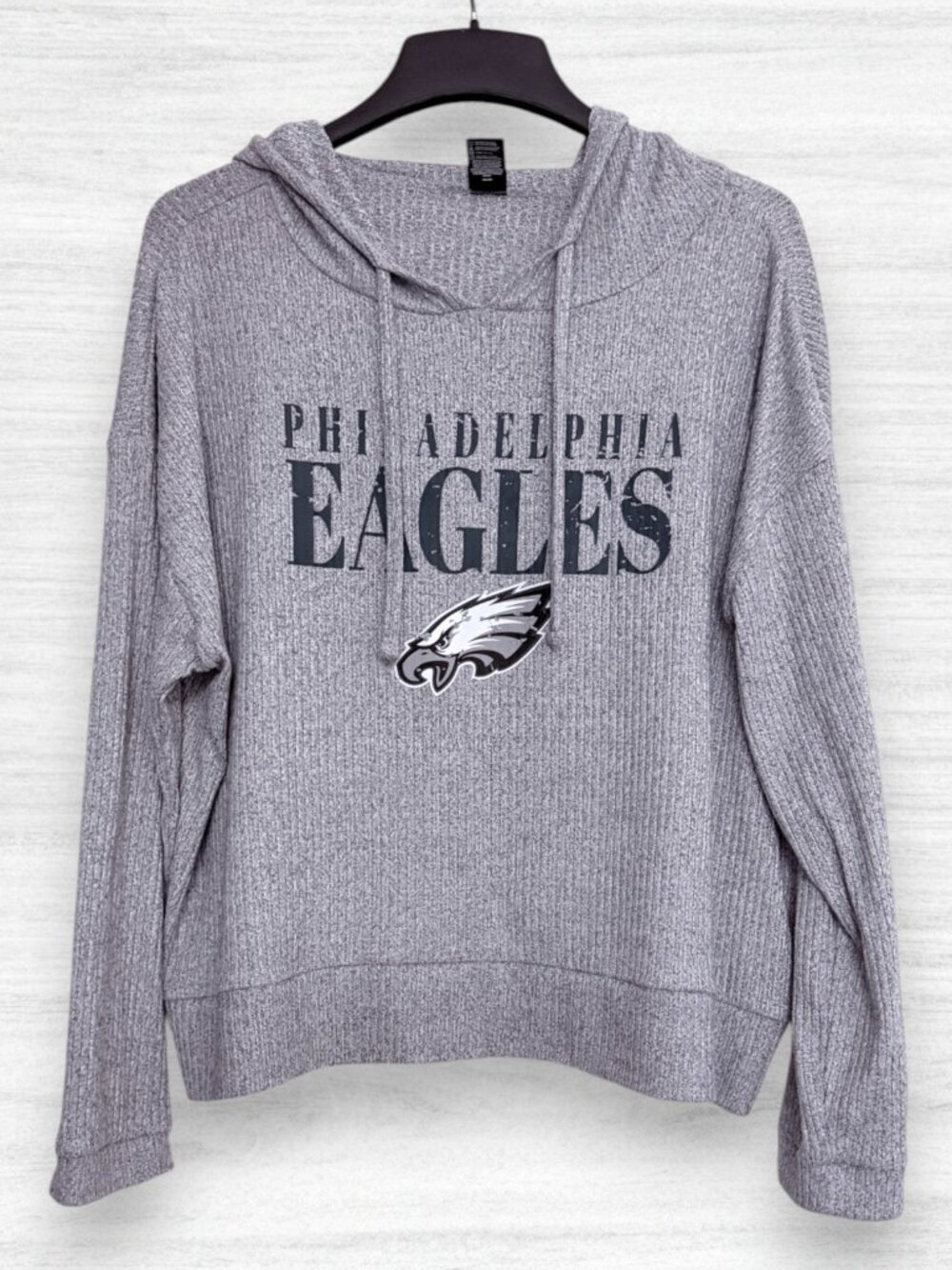 Philadelphia Eagles Women’s 2XL Gray Ribbed Knit Hoodie NFL Lounge Cropped Top